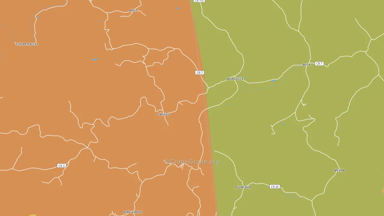 Meadville, WV Map of Burglary Rates