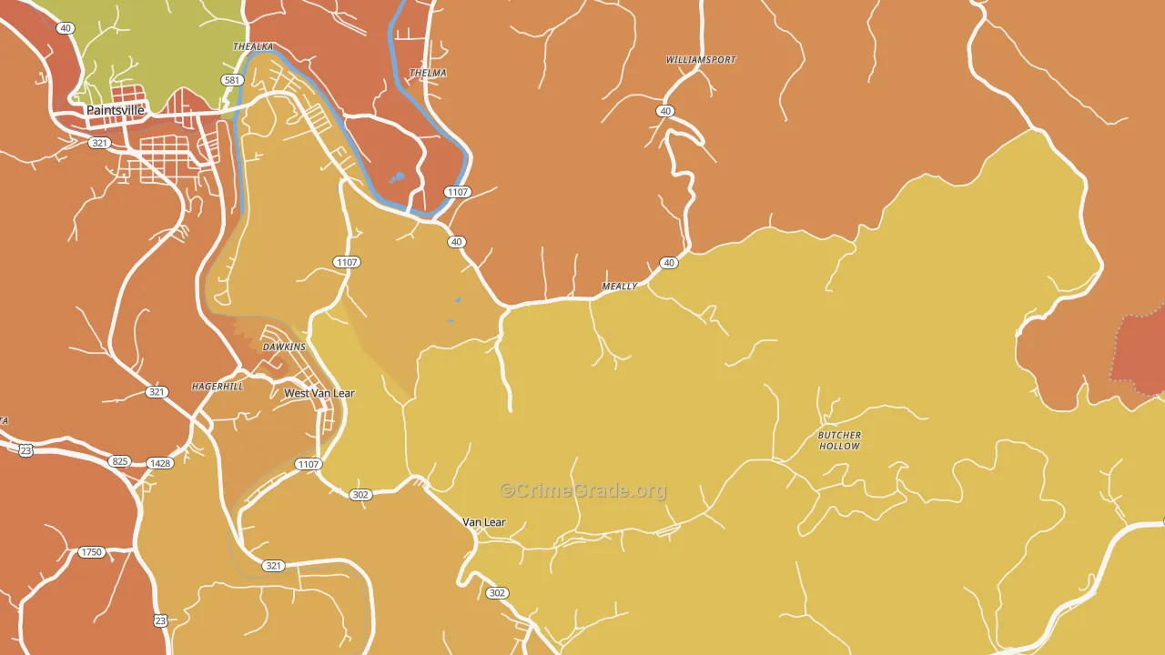 Meally, KY Map of Burglary Rates