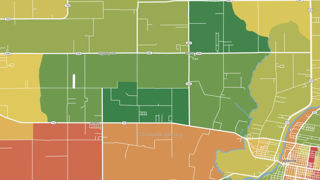 Meaux, LA Map of Burglary Rates