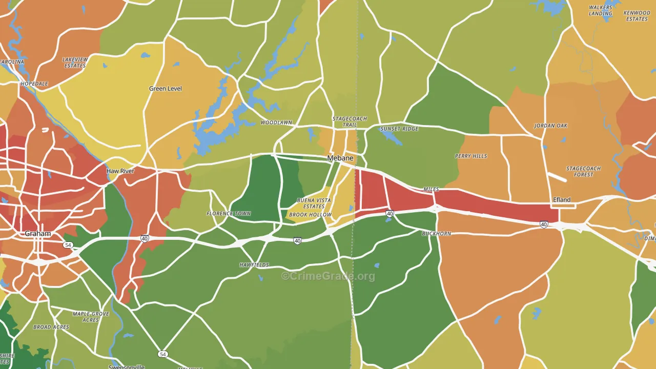 Mebane, NC Map of Burglary Rates