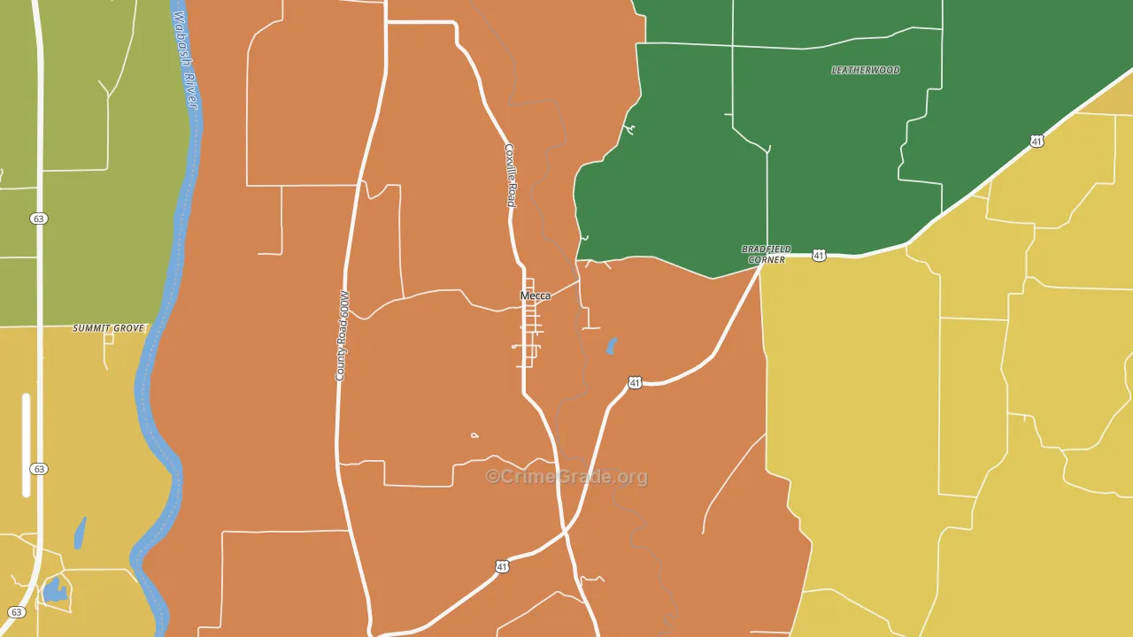 Mecca, IN Map of Burglary Rates