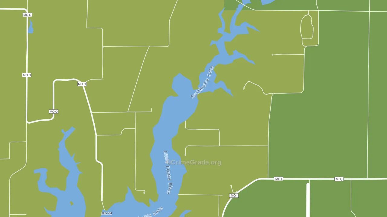 Mecca, MO Map of Burglary Rates