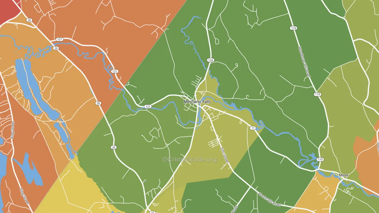 Mechanic Falls, ME Map of Burglary Rates