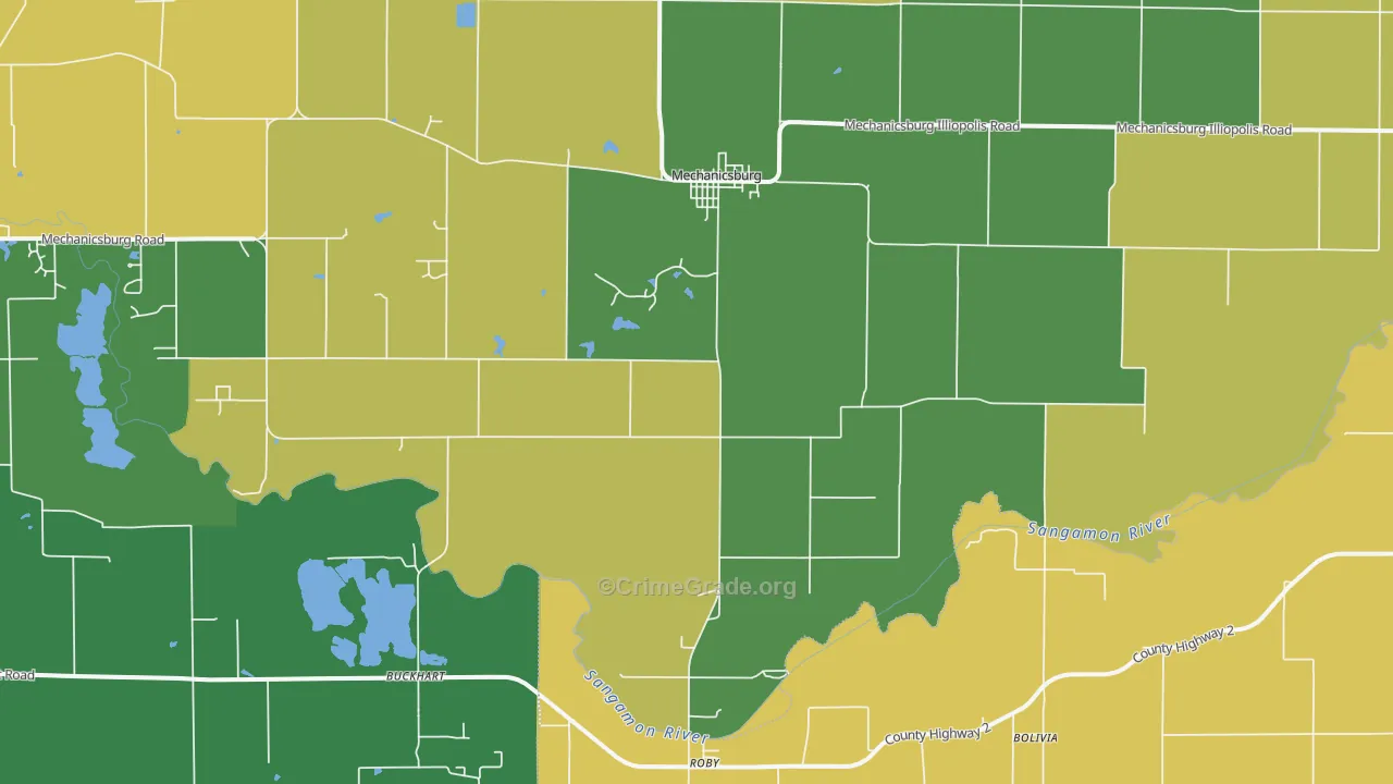 Mechanicsburg, IL Map of Burglary Rates