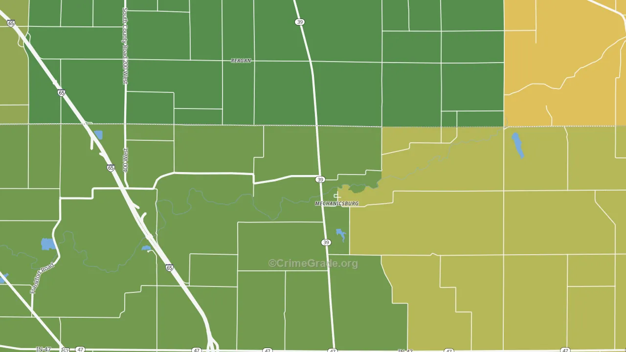 Mechanicsburg, IN Map of Burglary Rates