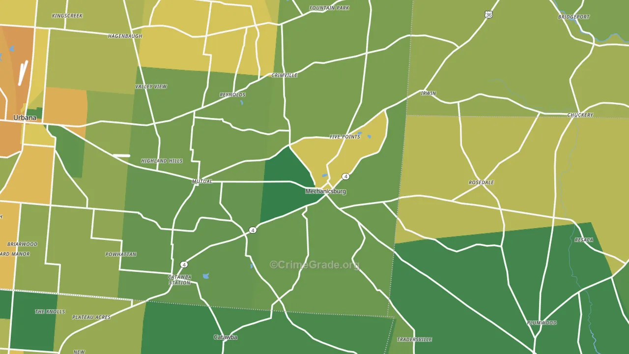 Mechanicsburg, OH Map of Burglary Rates
