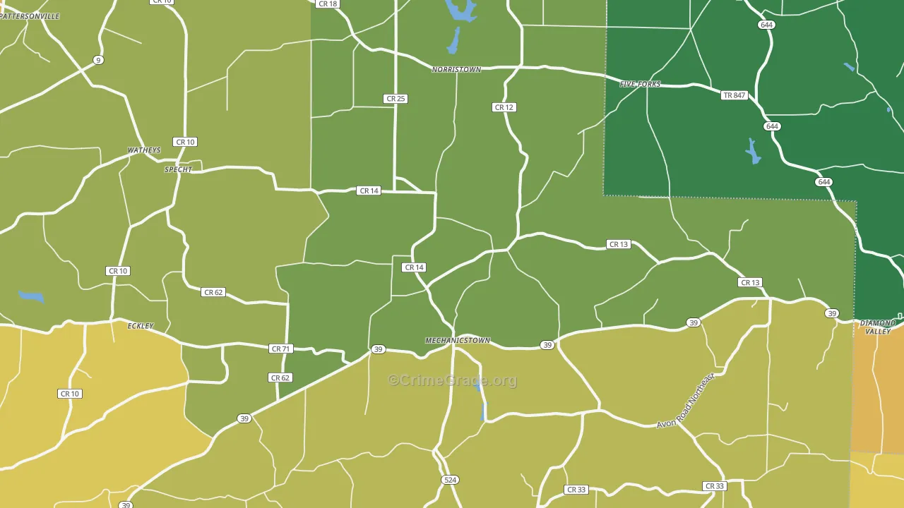 Mechanicstown, OH Map of Burglary Rates