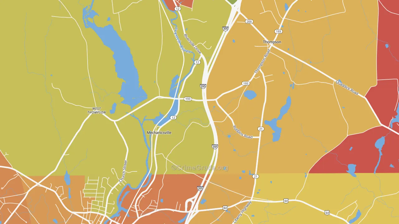 Mechanicsville, CT Map of Burglary Rates