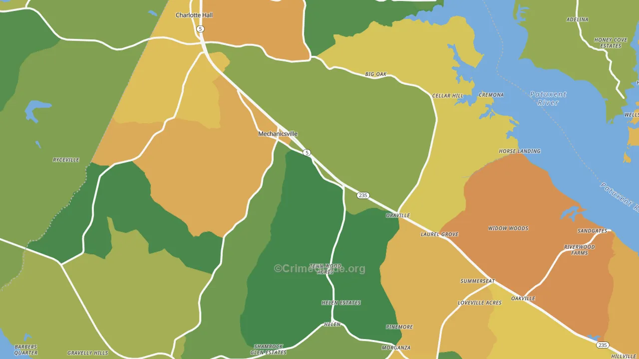 Mechanicsville, MD Map of Burglary Rates