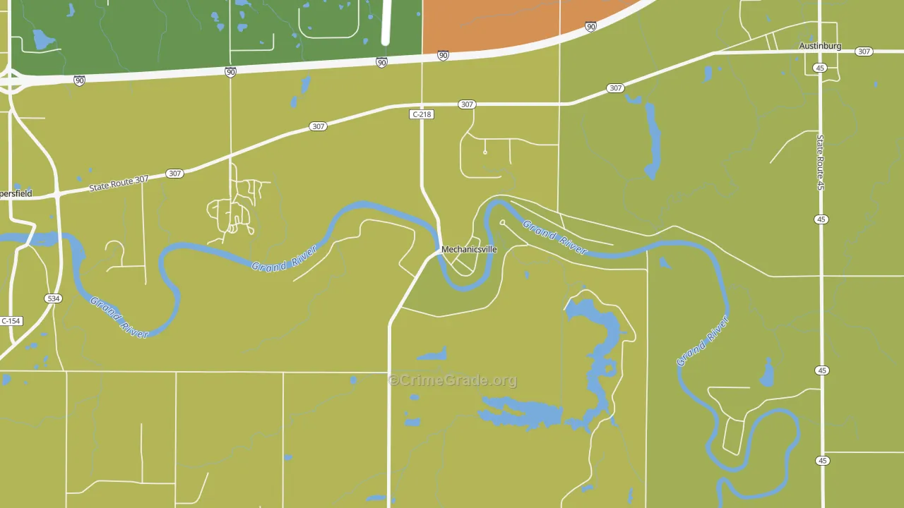 Mechanicsville, OH Map of Burglary Rates