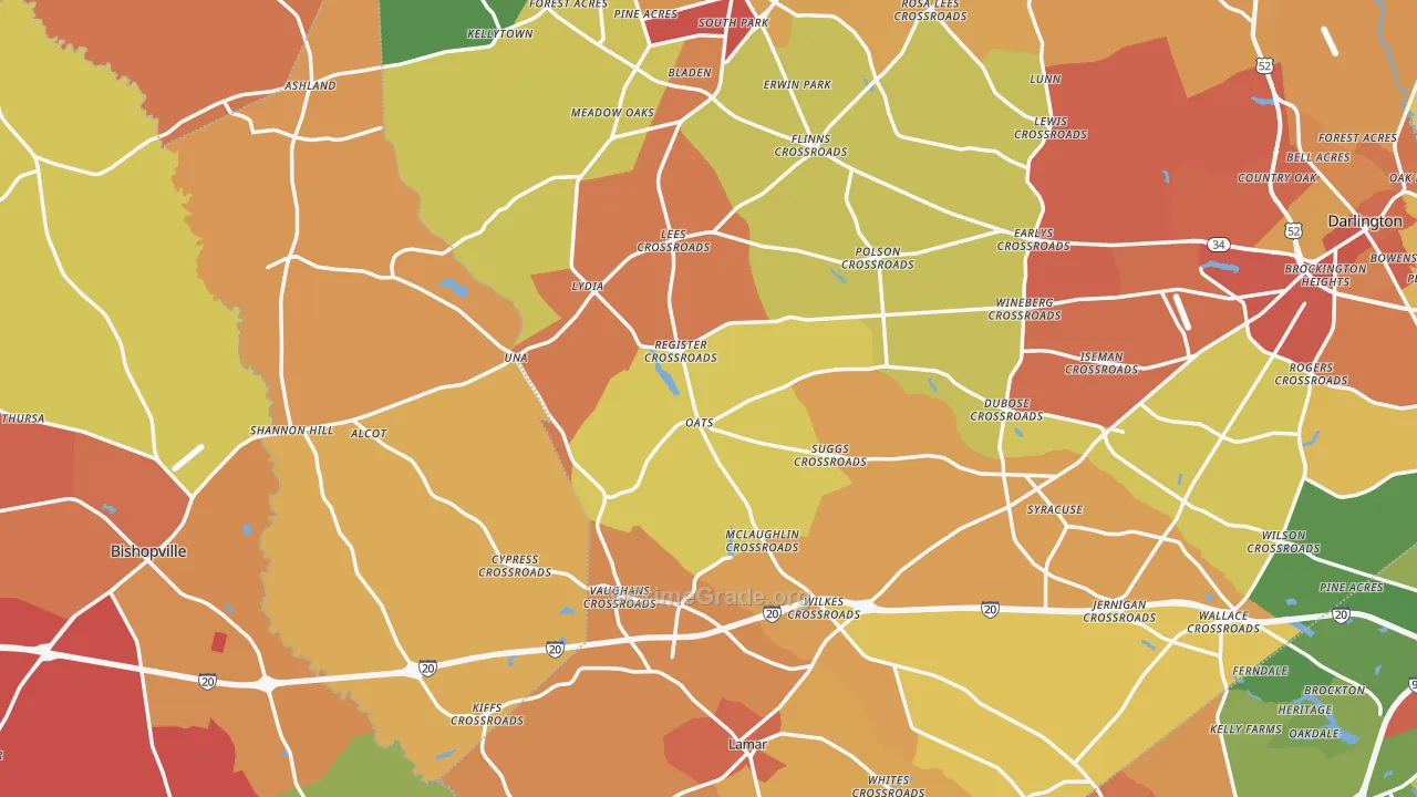 Mechanicsville, SC Map of Burglary Rates