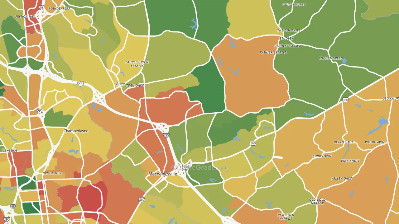 Mechanicsville, VA Map of Burglary Rates