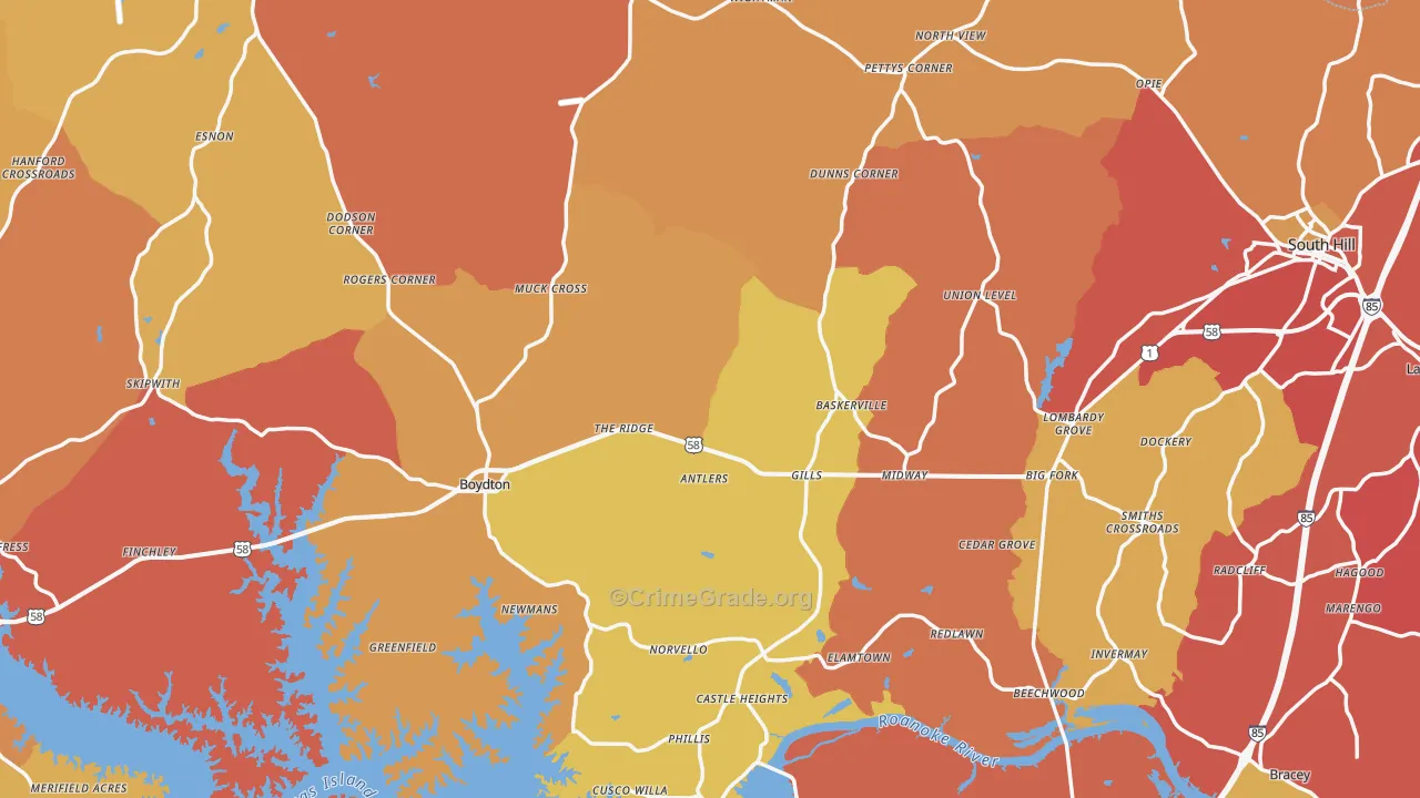 Mecklenburg County, VA Map of Burglary Rates