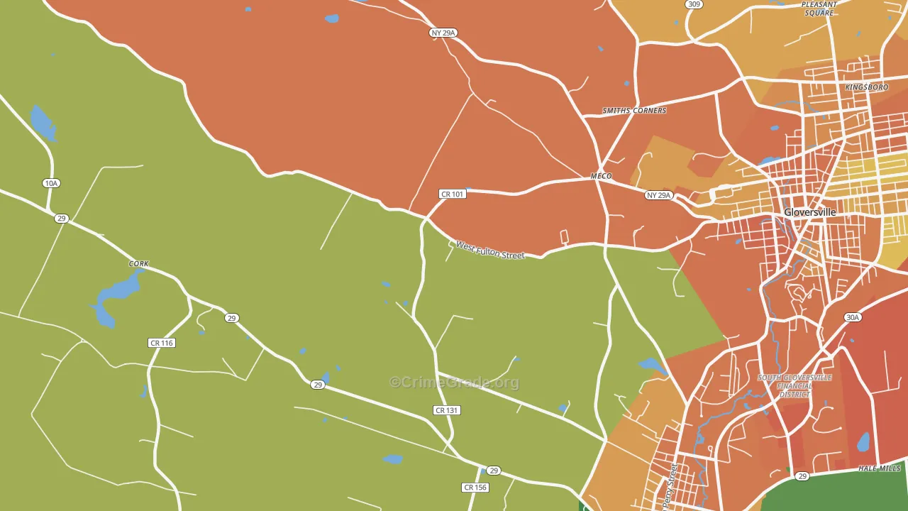 Meco, NY Map of Burglary Rates