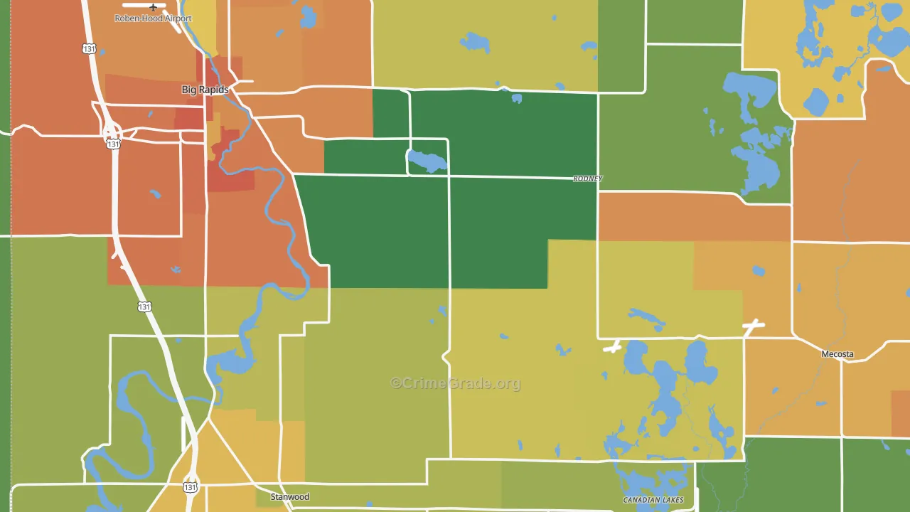 Mecosta County, MI Map of Burglary Rates