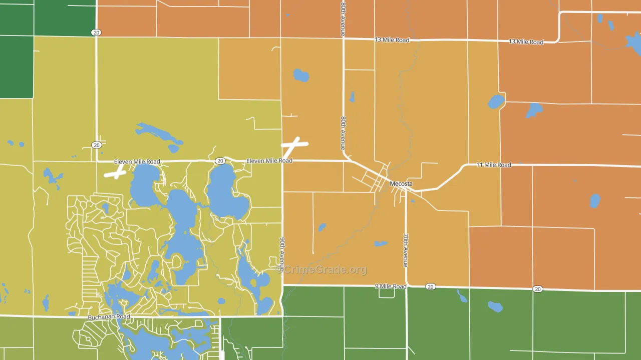 Mecosta, MI Map of Burglary Rates