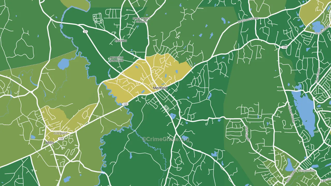Medfield, MA Map of Burglary Rates