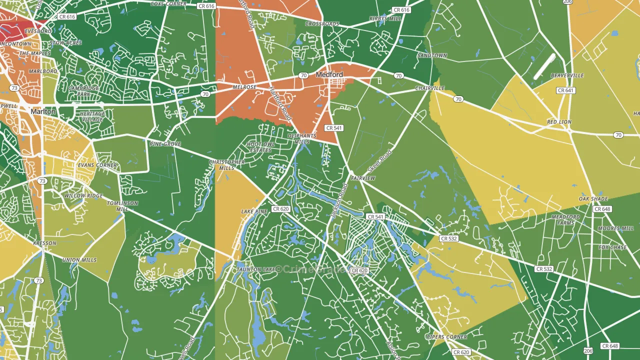 Medford, NJ Map of Burglary Rates