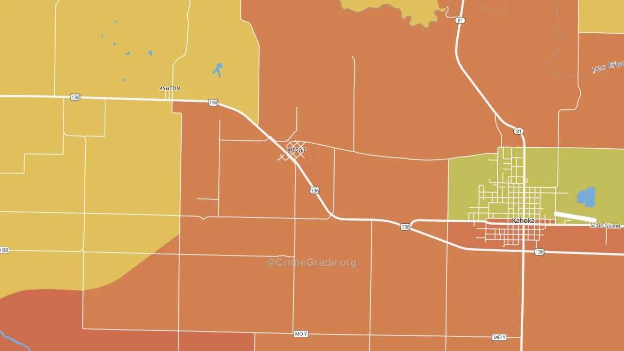 Medill, MO Map of Burglary Rates