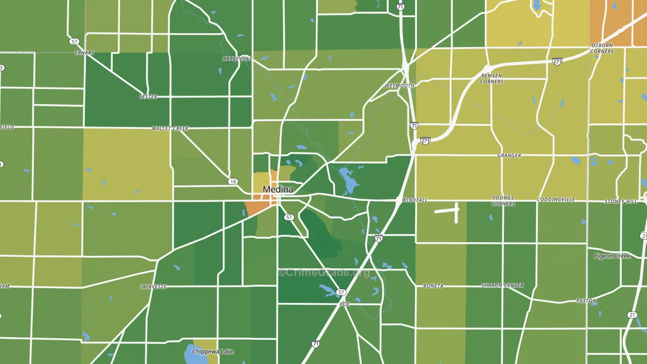 Medina County, OH Map of Burglary Rates