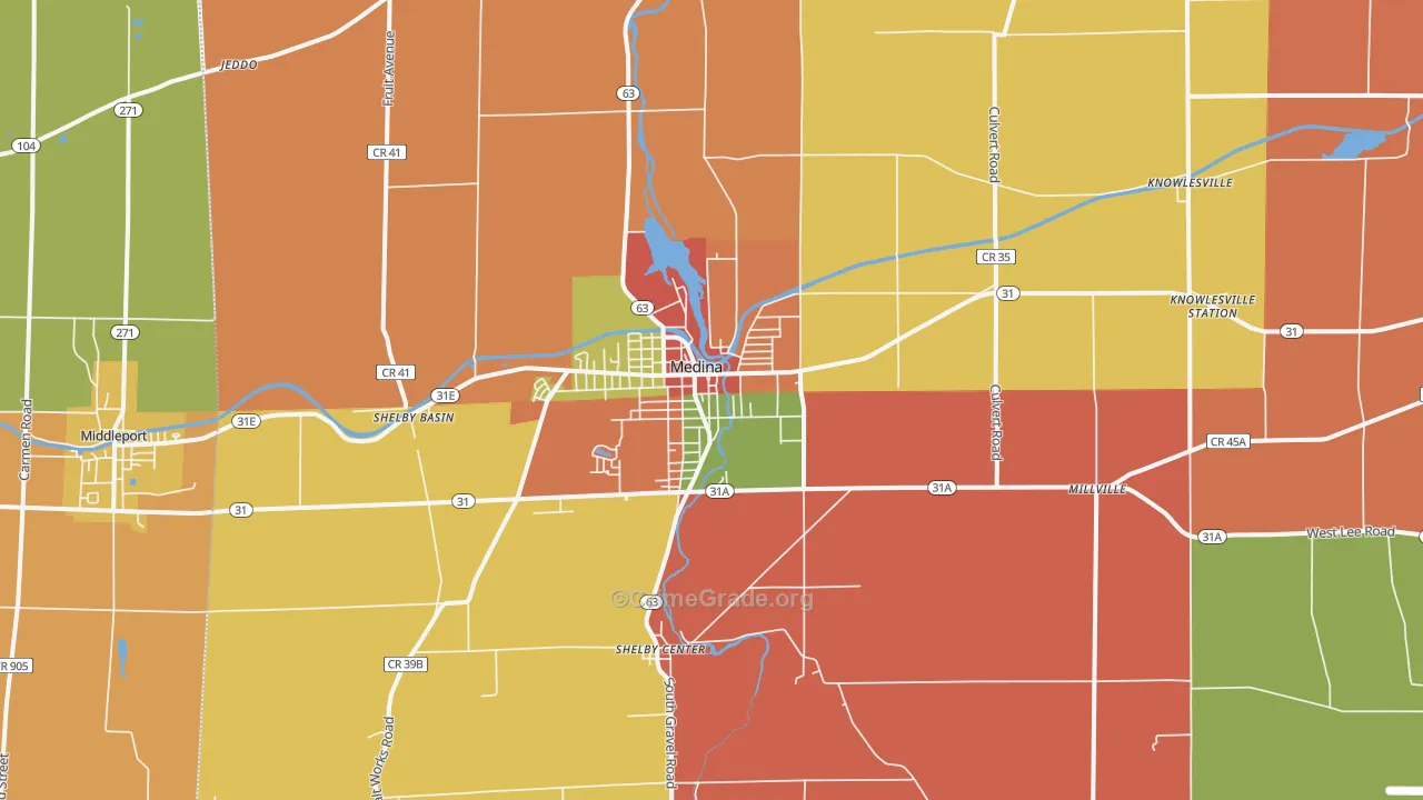 Medina, NY Map of Burglary Rates
