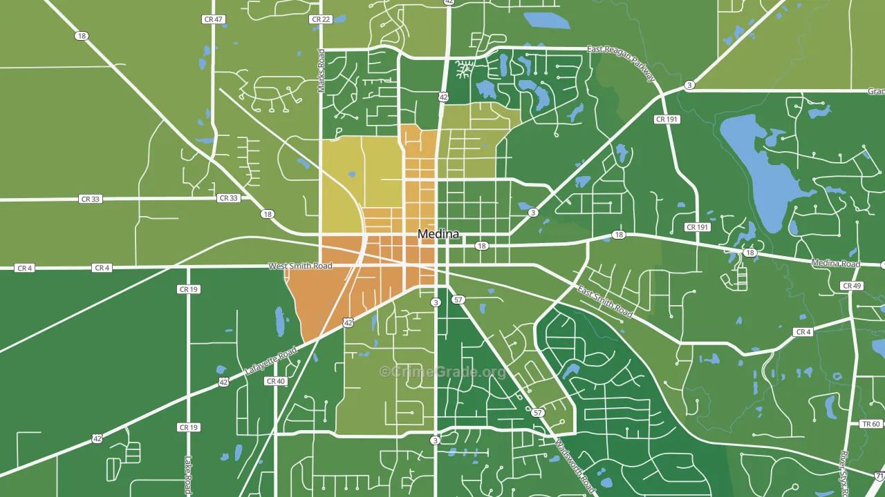 Medina Public Square Historic District, Medina, OH Map of Burglary Rates