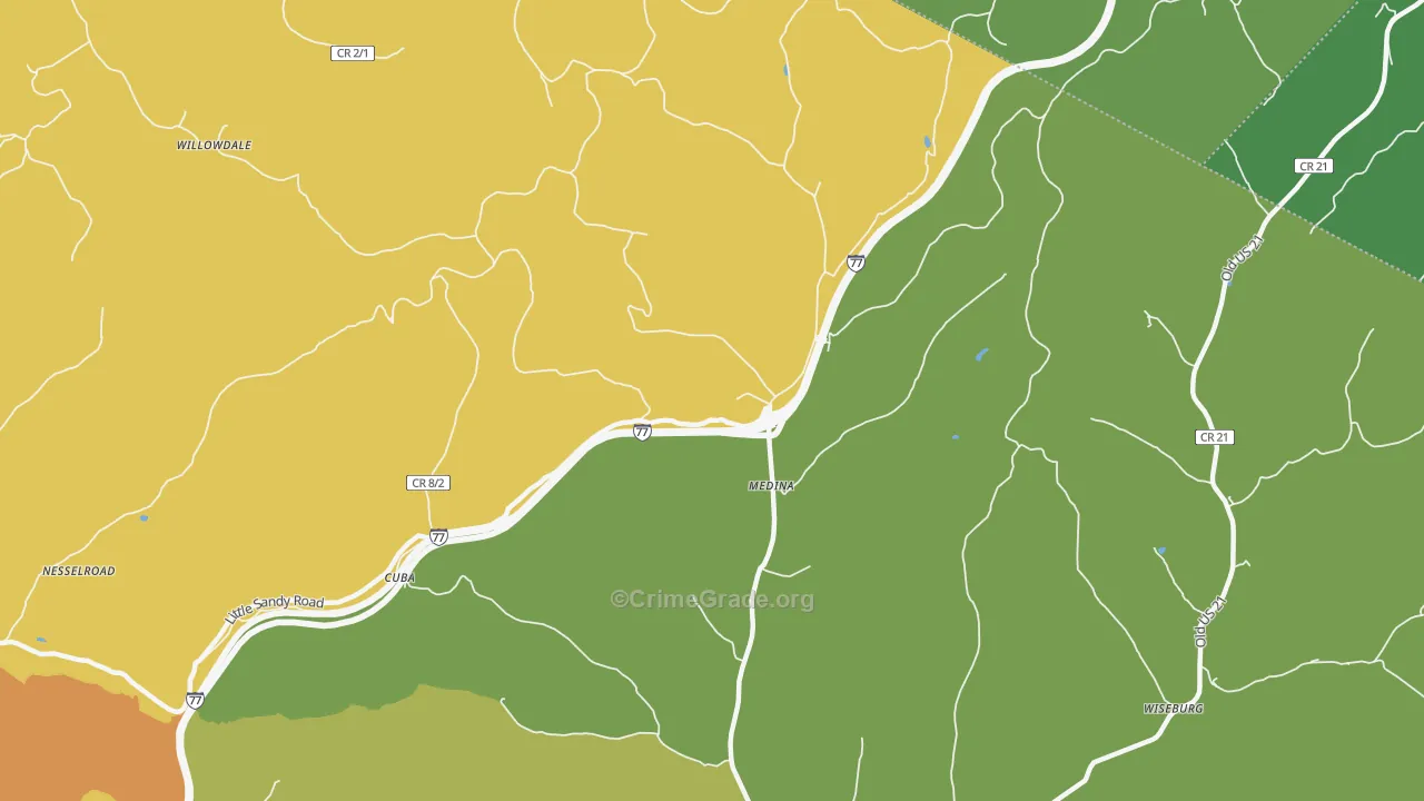 Medina, WV Map of Burglary Rates