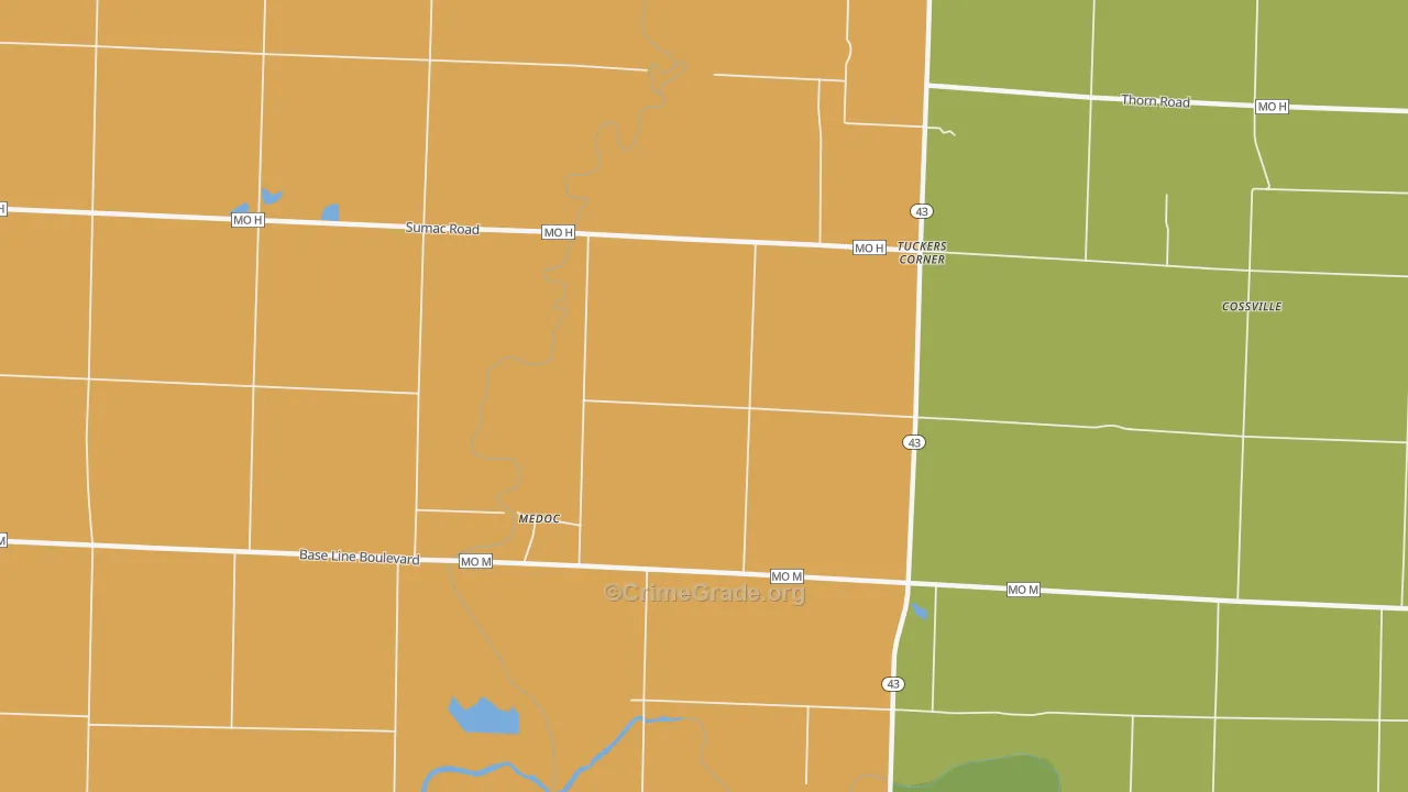 Medoc, MO Map of Burglary Rates
