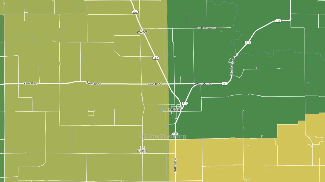 Medora, IL Map of Burglary Rates