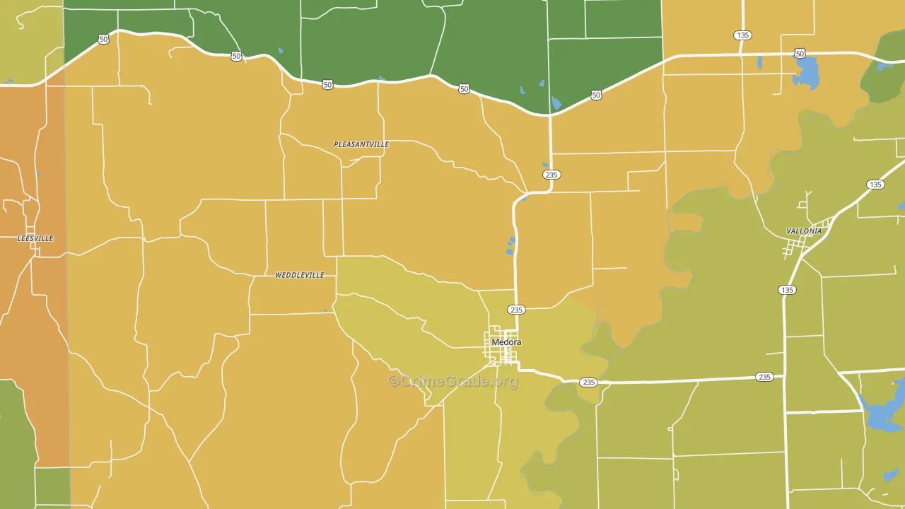 Medora, IN Map of Burglary Rates