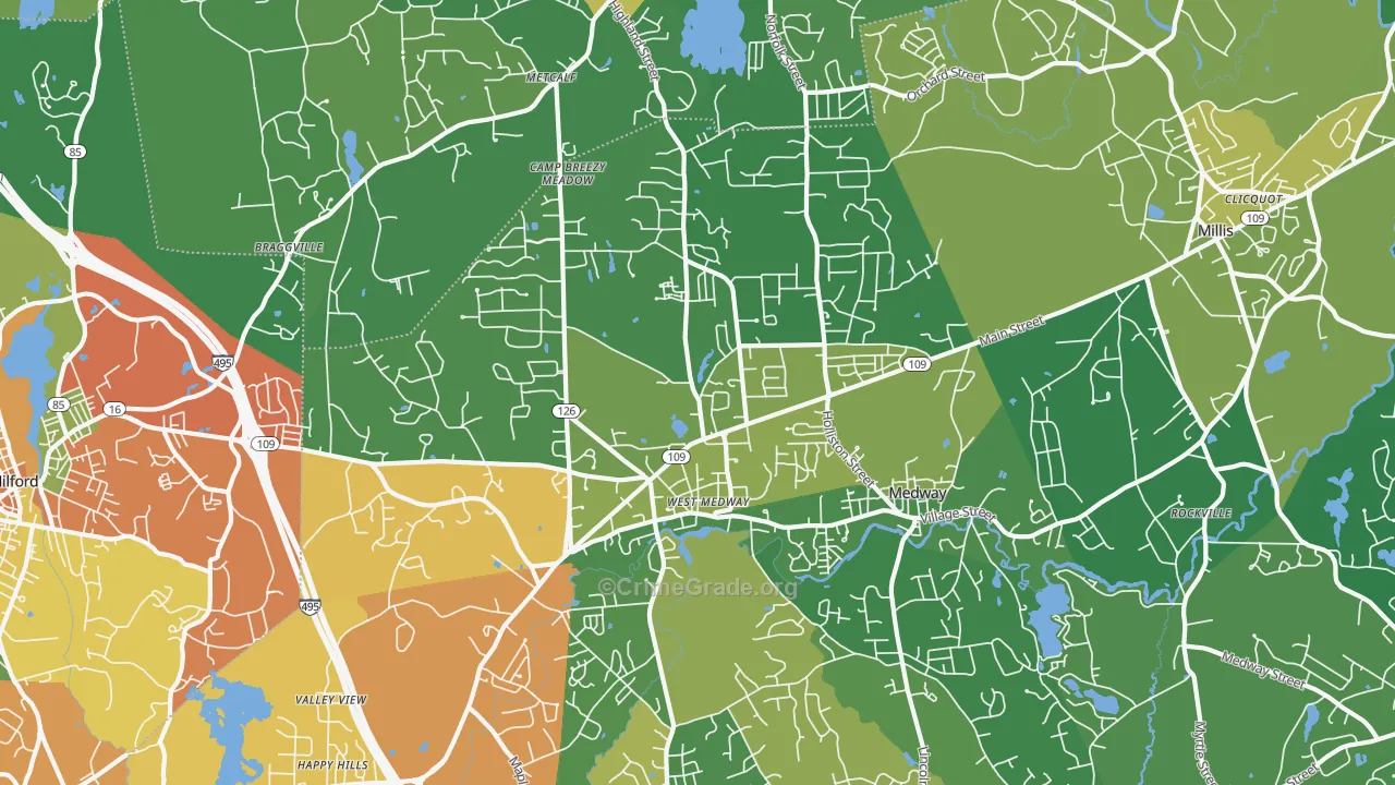 Medway, MA Map of Burglary Rates