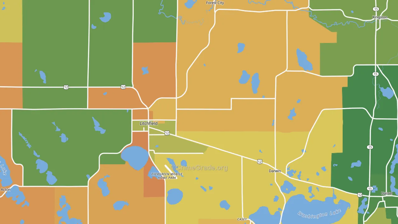 Meeker County, MN Map of Burglary Rates