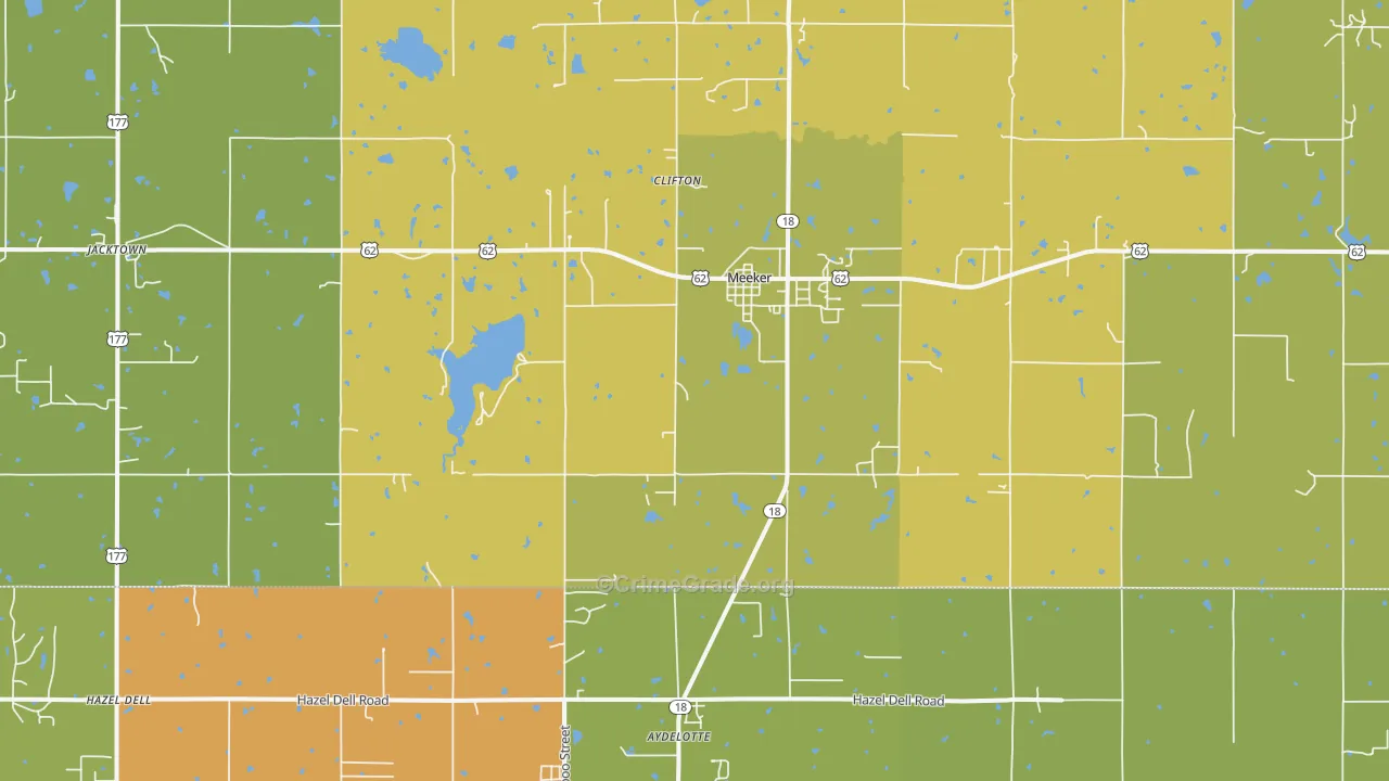 Meeker, OK Map of Burglary Rates
