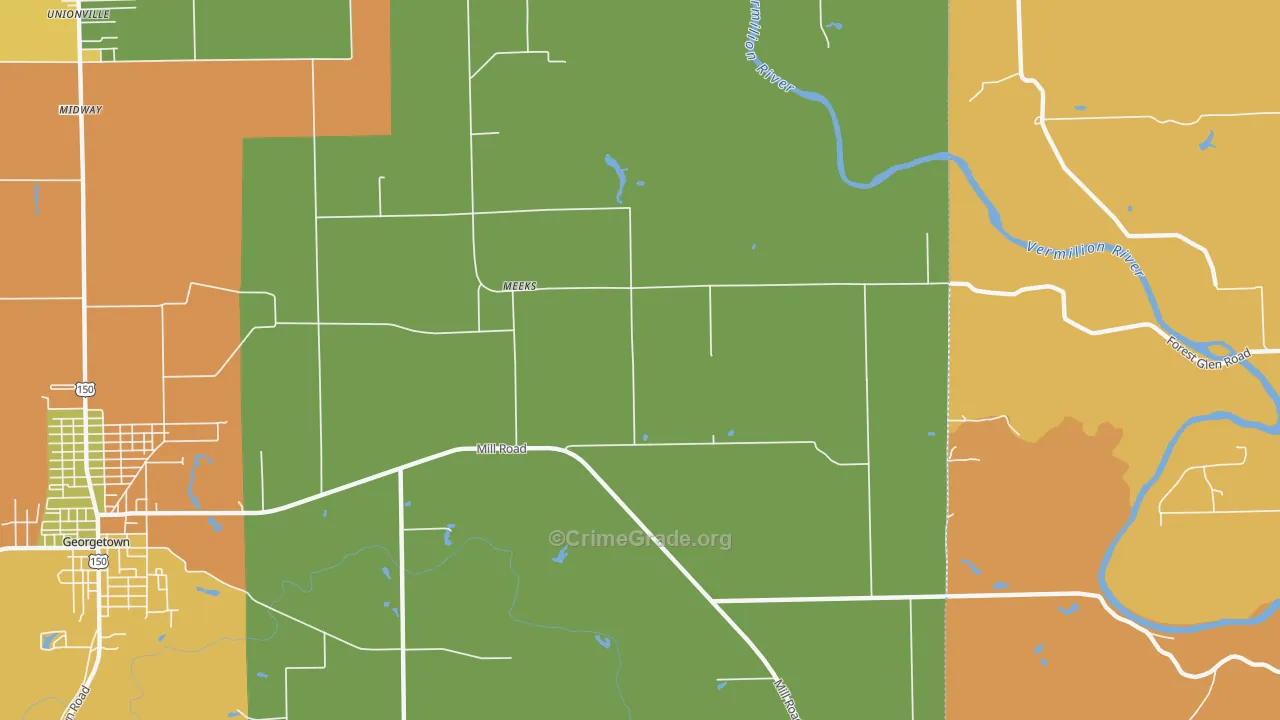 Meeks, IL Map of Burglary Rates