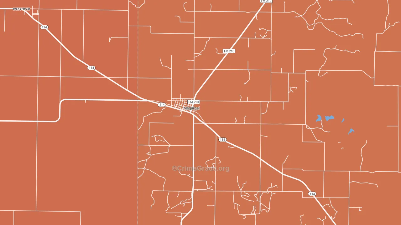 Megargel, TX Map of Burglary Rates