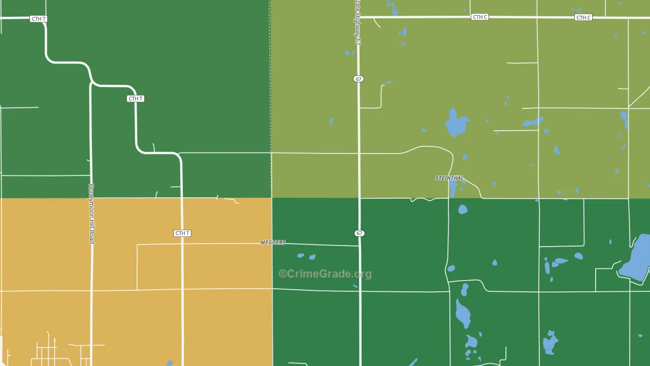 Meggers, WI Map of Burglary Rates