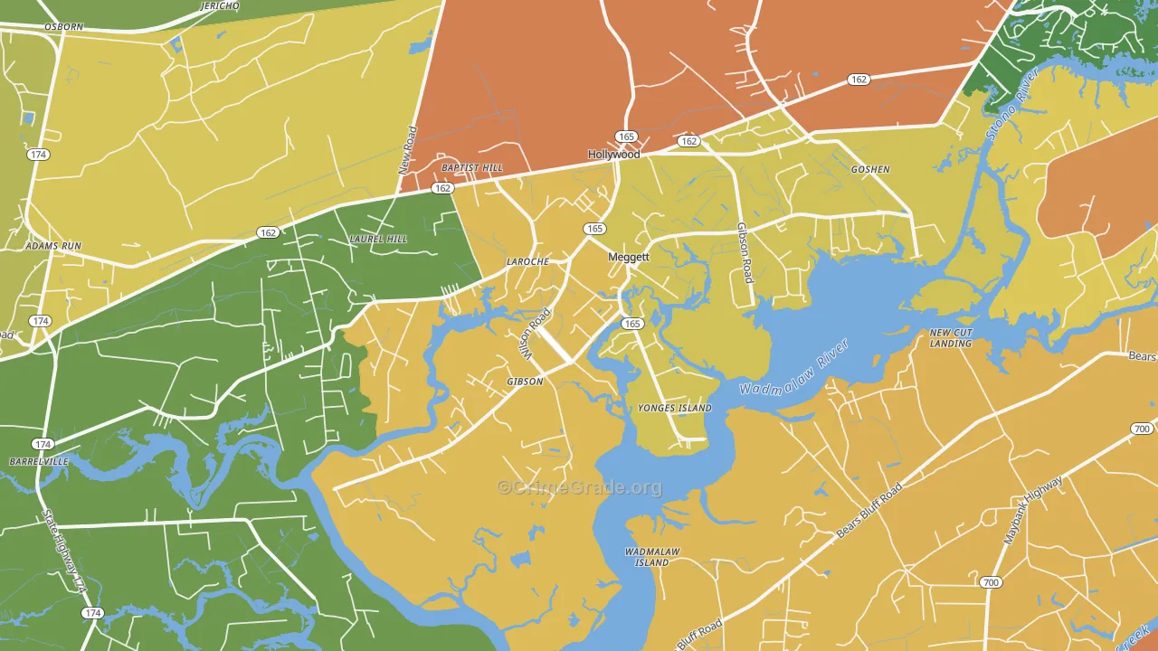Meggett, SC Map of Burglary Rates