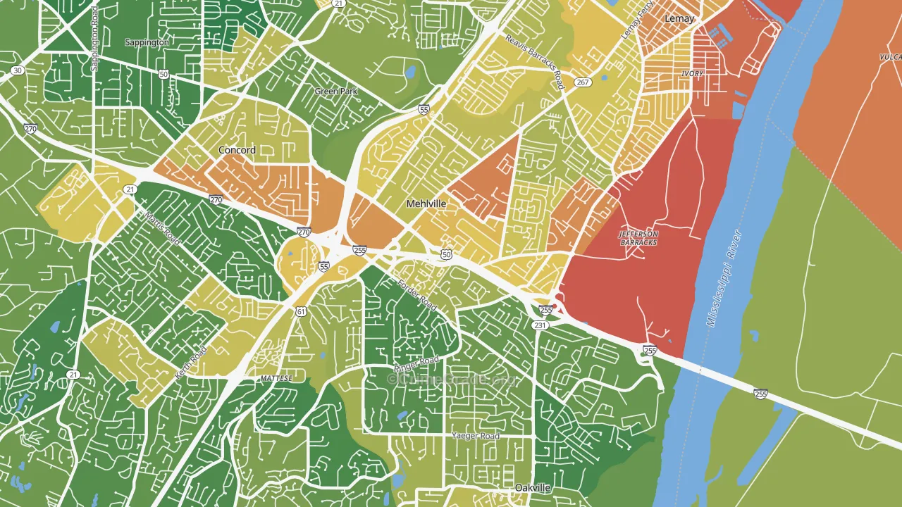 Mehlville, MO Map of Burglary Rates