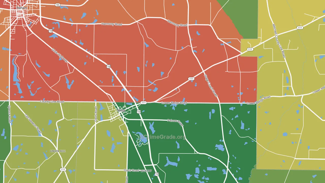 Meigs, GA Map of Burglary Rates