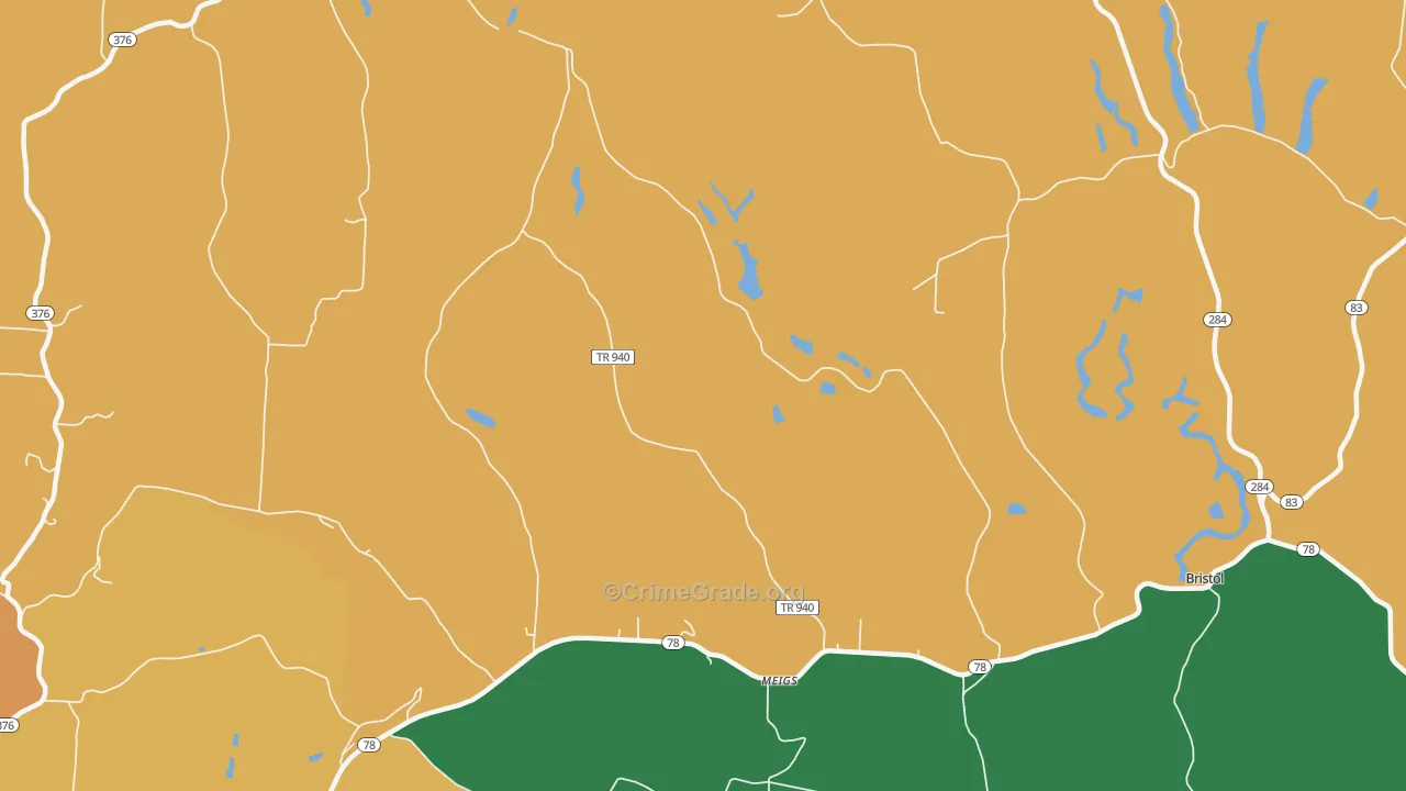 Meigs, OH Map of Burglary Rates