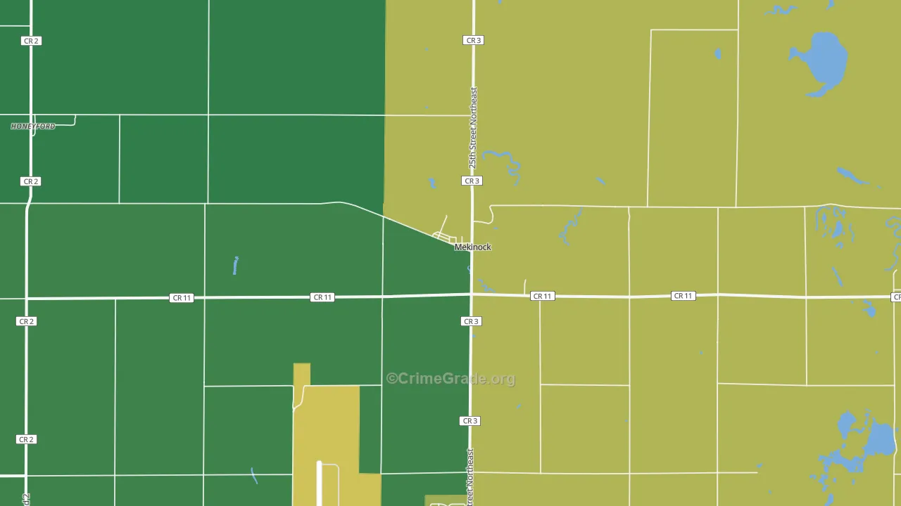 Mekinock, ND Map of Burglary Rates