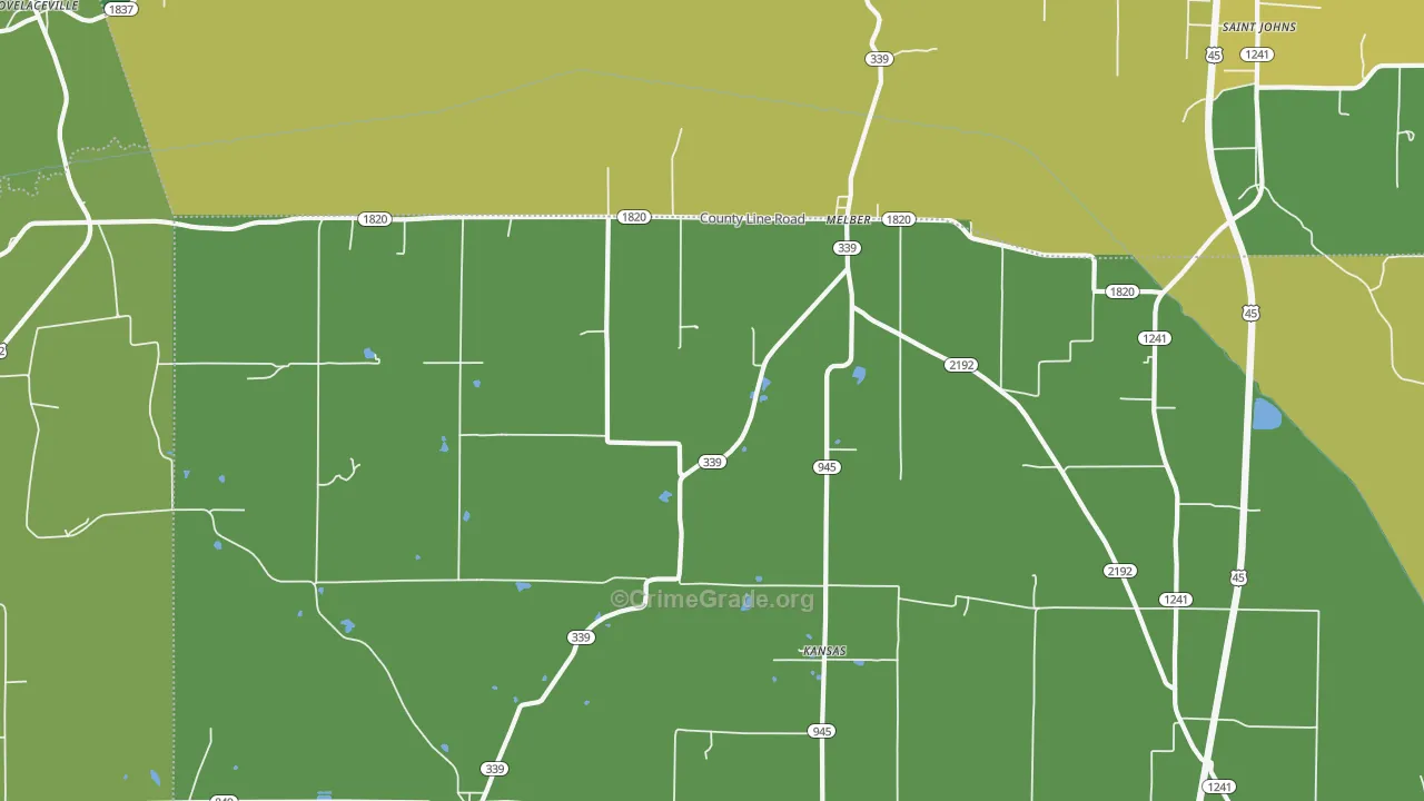 Melber, KY Map of Burglary Rates