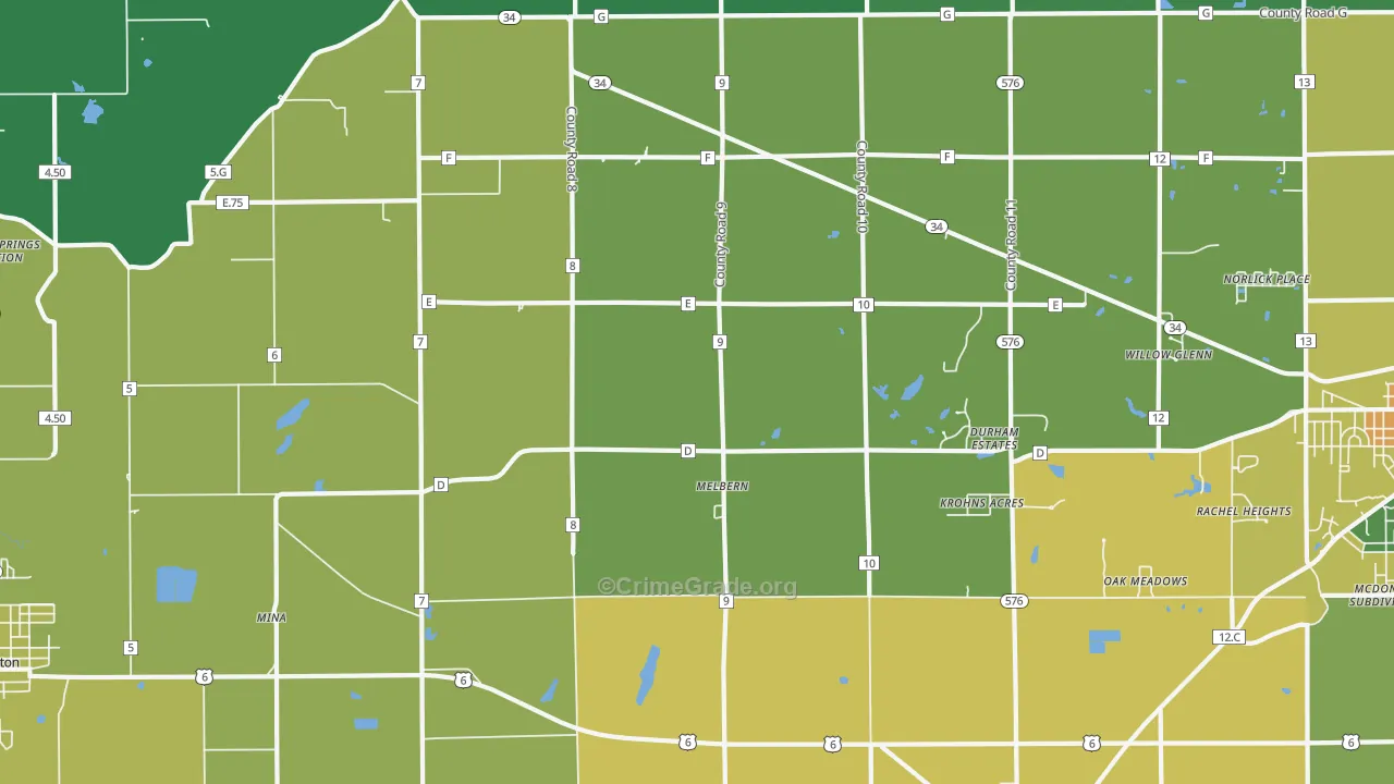 Melbern, OH Map of Burglary Rates