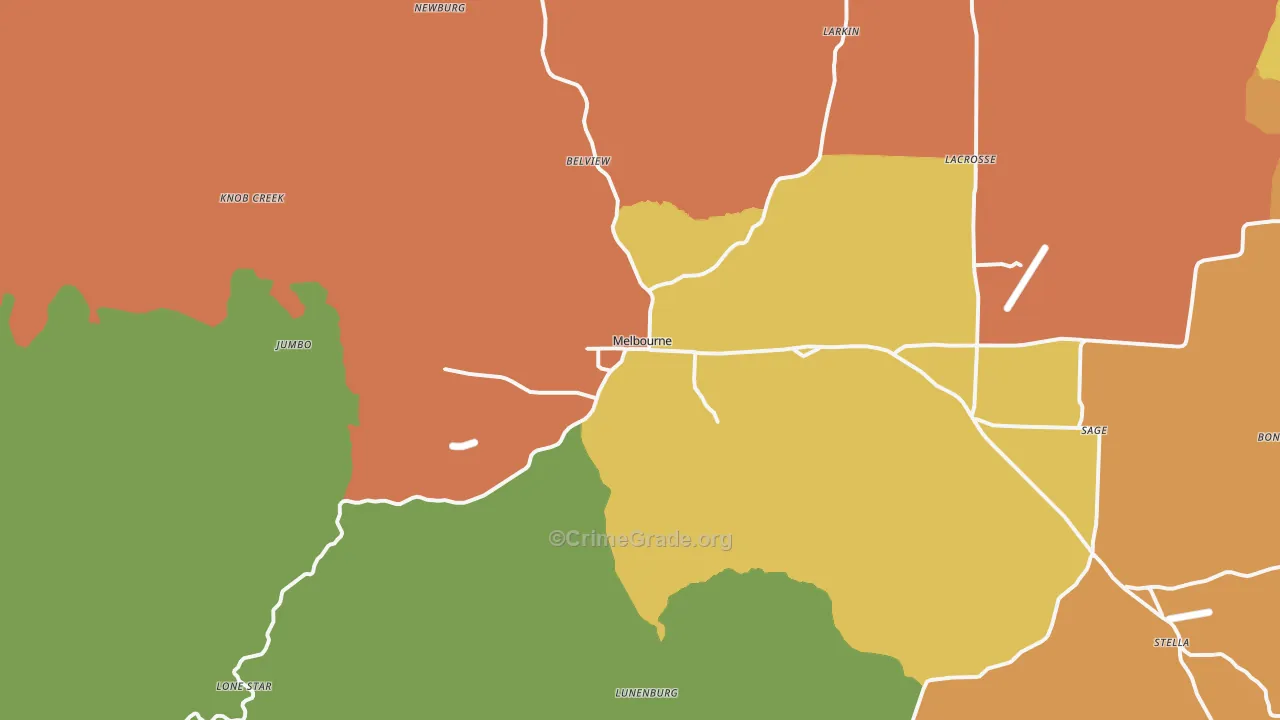 Melbourne, AR Map of Burglary Rates