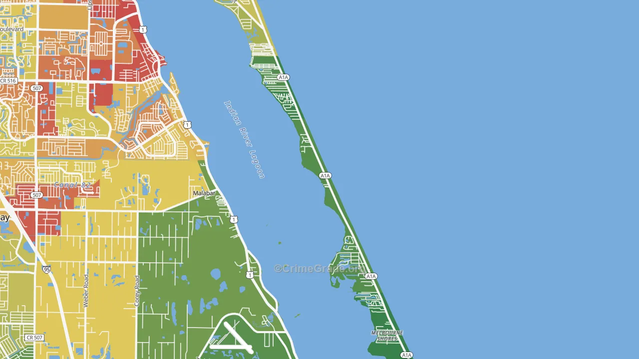 Melbourne Beach, FL Map of Burglary Rates