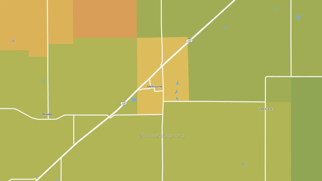Melbourne, IA Map of Burglary Rates