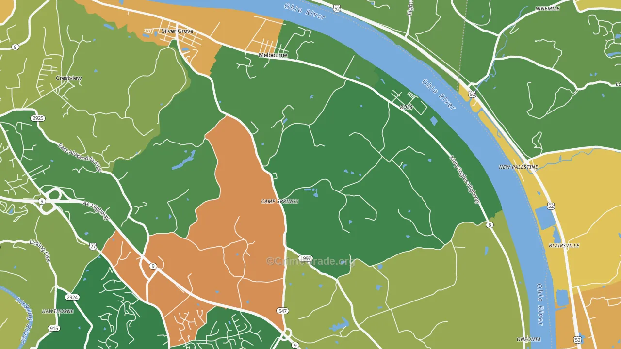 Melbourne, KY Map of Burglary Rates