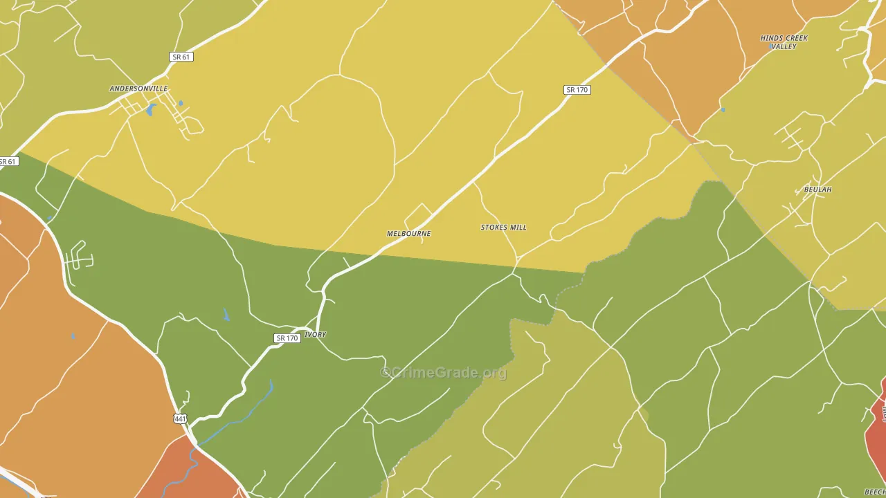 Melbourne, TN Map of Burglary Rates