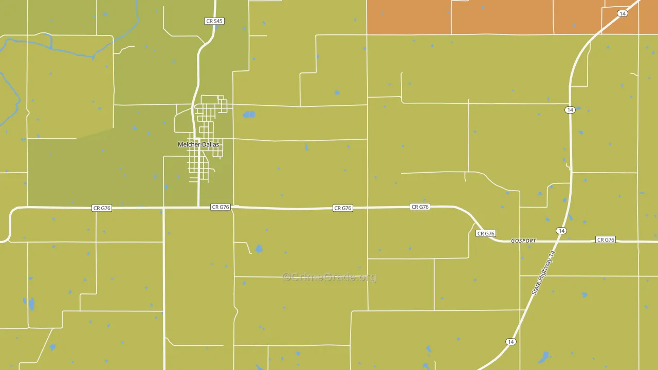 Melcher, IA Map of Burglary Rates