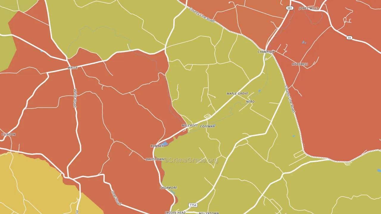 Melcroft, PA Map of Burglary Rates